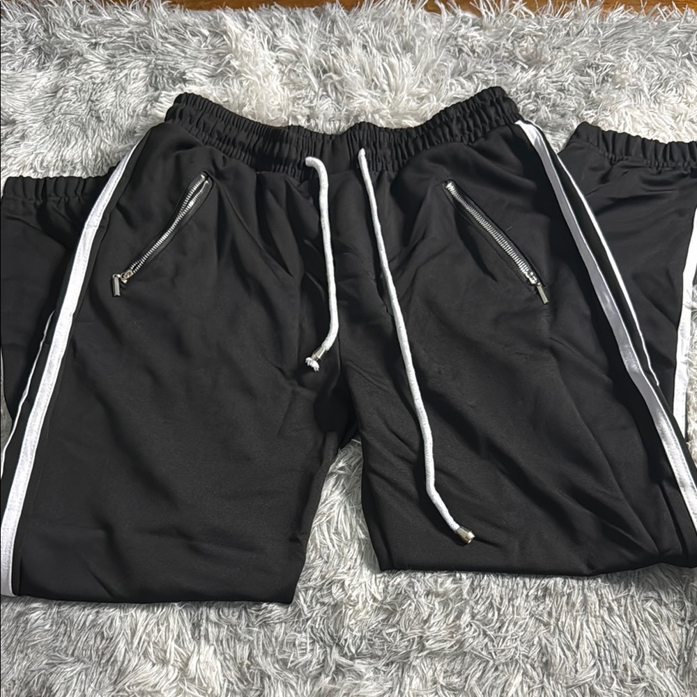 Black Jogger Pants with White Stripes
